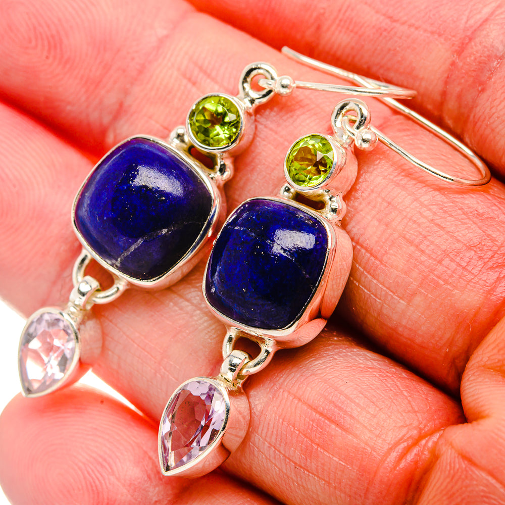 Lapis Lazuli, Kunzite, Peridot Earrings 1 7/8" (925 Sterling Silver) EARR431893