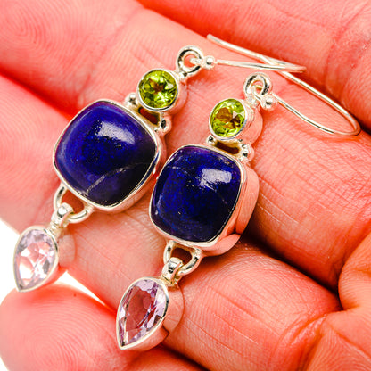 Lapis Lazuli, Kunzite, Peridot Earrings 1 7/8" (925 Sterling Silver) EARR431893