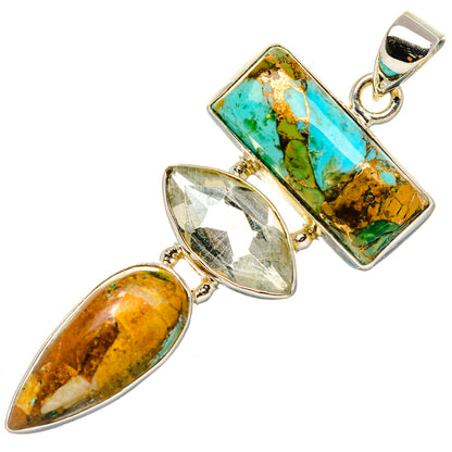 Kingman Mohave Turquoise, White Quartz Pendant 2"  (925 Sterling Silver) PD37236