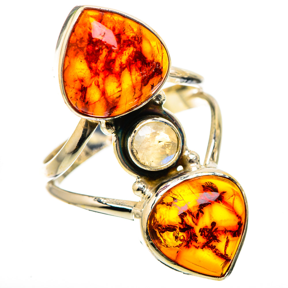 Large Baltic Amber, Rainbow Moonstone Ring Size 9.5 (925 Sterling Silver) RING135562