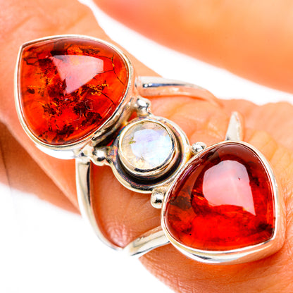 Large Baltic Amber, Rainbow Moonstone Ring Size 7 (925 Sterling Silver) RING135775