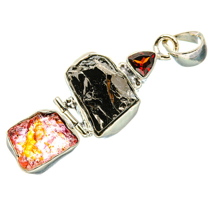 Rough Shungite, Pink Tourmaline, Garnet Pendant 1 3/4" (925 Sterling Silver) PD36825