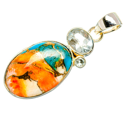 Spiny Oyster Turquoise, White Quartz Pendant 1 3/4" (925 Sterling Silver) PD36294