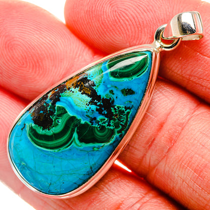 Turquoise and green teardrop stone pendant in polished 925 sterling silver bezel