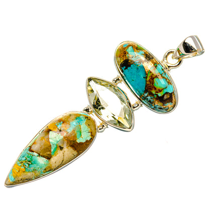 Blue Copper Composite Turquoise, Blue Topaz Pendant 2 3/8" (925 Sterling Silver) PD37133