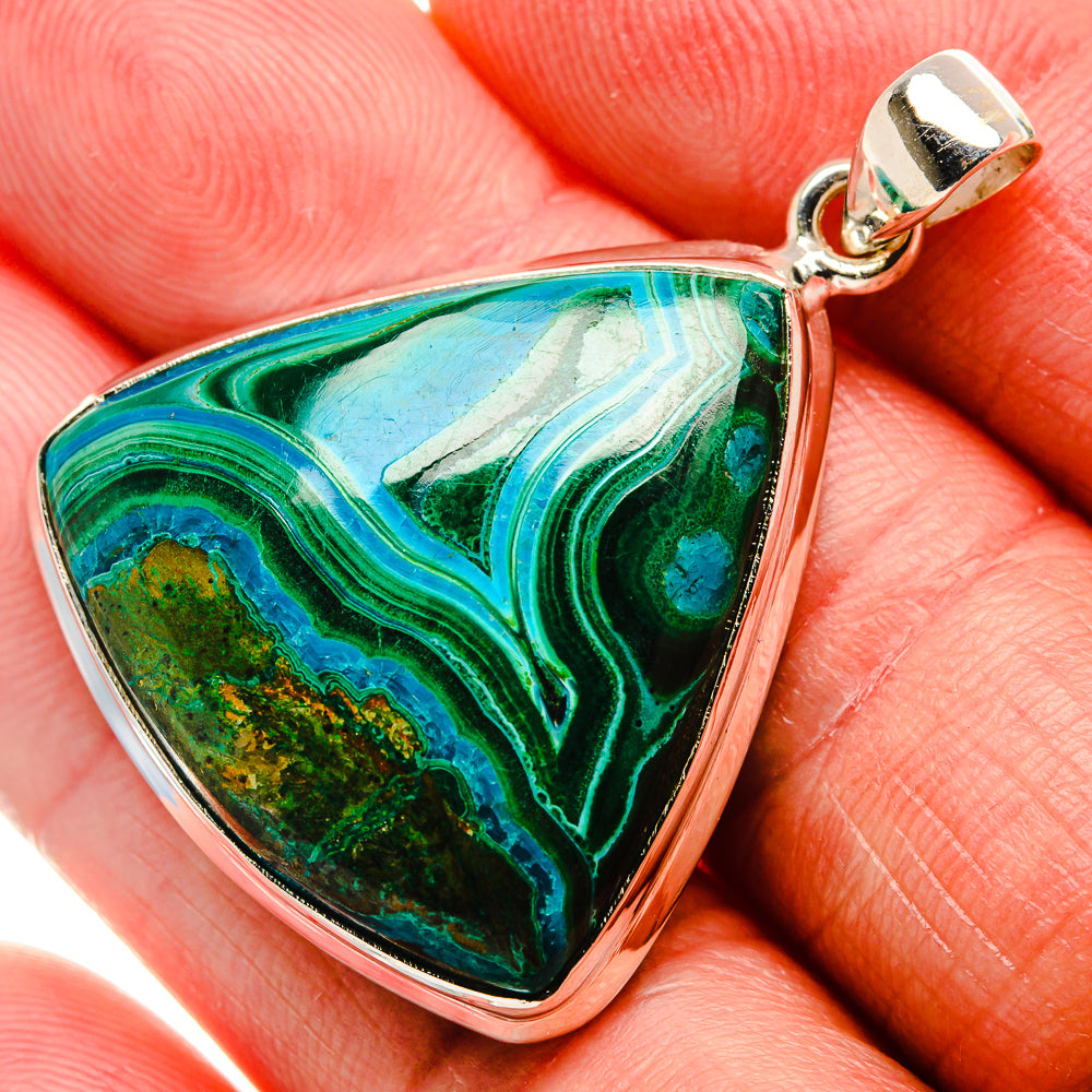 Malachite In Chrysocolla Pendant 1 3/4" (925 Sterling Silver) PD37148