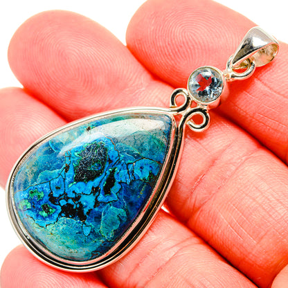 Shattuckite, Blue Topaz Pendant 2 1/4"  (925 Sterling Silver) PD36907