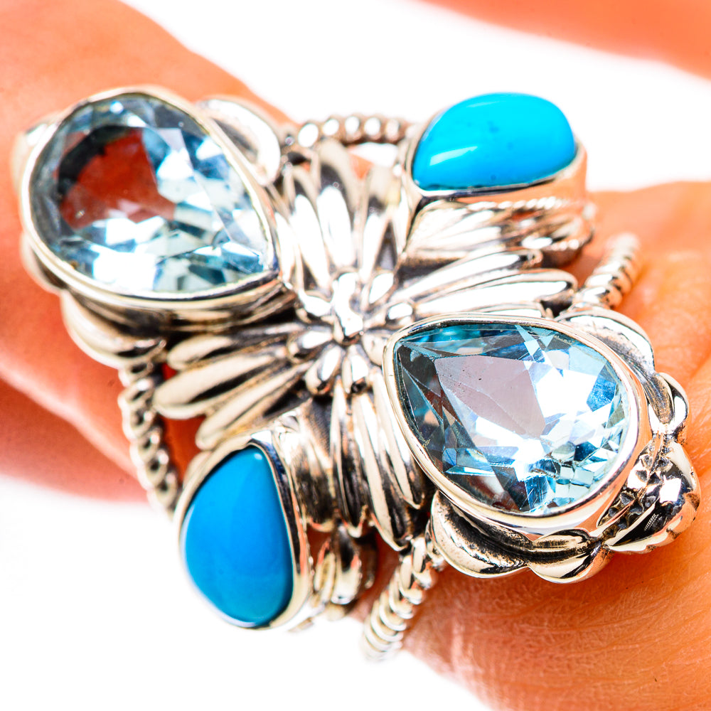 Ana Silver Co Large Blue Topaz, Sleeping Beauty Turquoise Ring Size 6 (925 Sterling Silver)