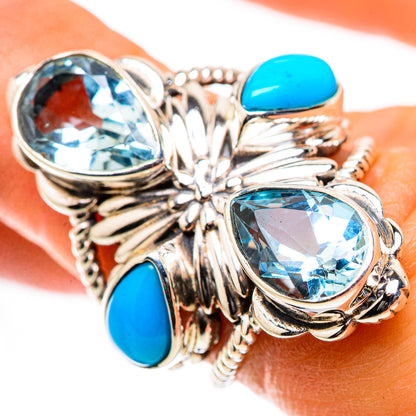 Ana Silver Co Large Blue Topaz, Sleeping Beauty Turquoise Ring Size 6 (925 Sterling Silver)