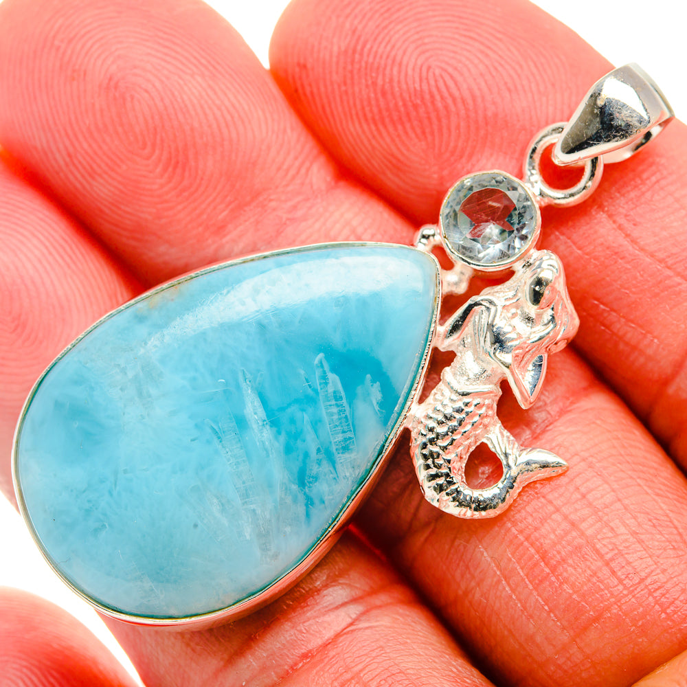 Larimar, Blue Topaz Pendant 2 1/8" (925 Sterling Silver) PD37419