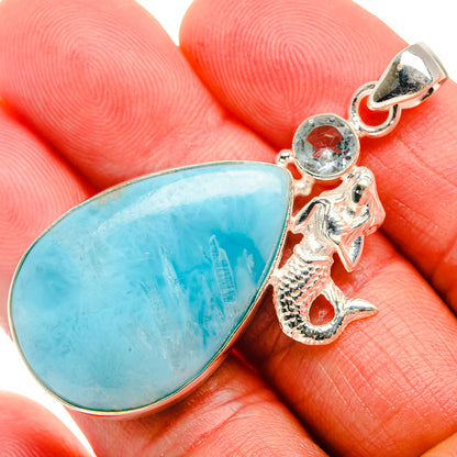 Larimar, Blue Topaz Pendant 2 1/8" (925 Sterling Silver) PD37419