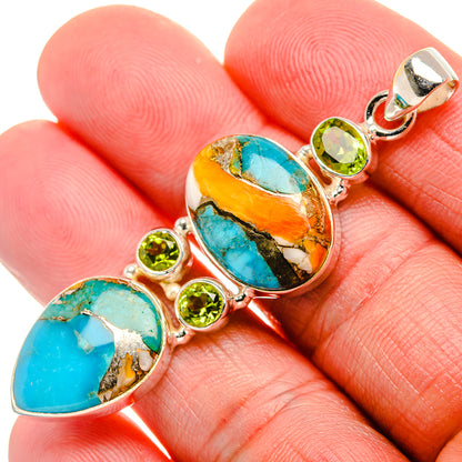 Spiny Oyster Turquoise, Peridot 925 Sterling Silver Pendant 2 3/8" (925 Sterling Silver) PD37640