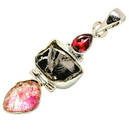 Rough Shungite, Pink Tourmaline, Garnet Pendant 1 7/8" (925 Sterling Silver) PD36826