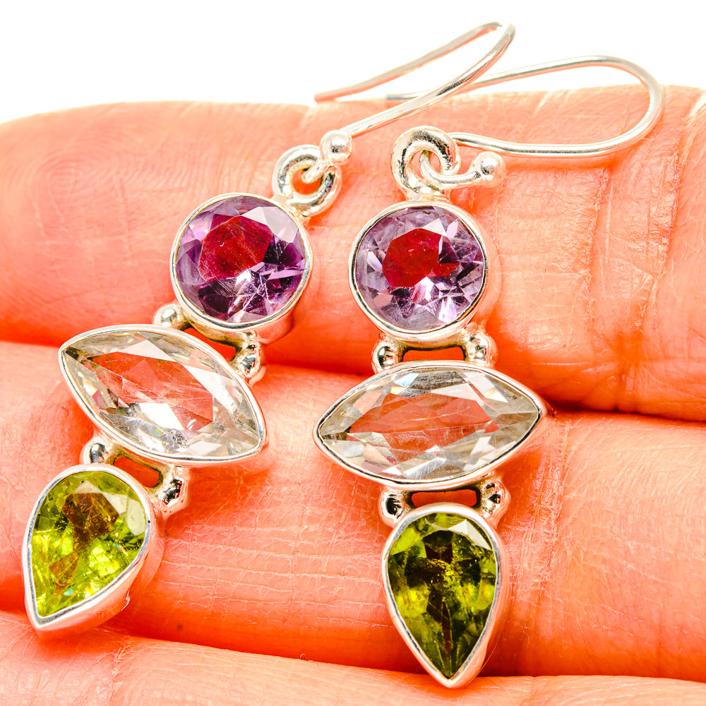 White Quartz, Amethyst, Peridot Earrings 1 3/4" (925 Sterling Silver) EARR431587