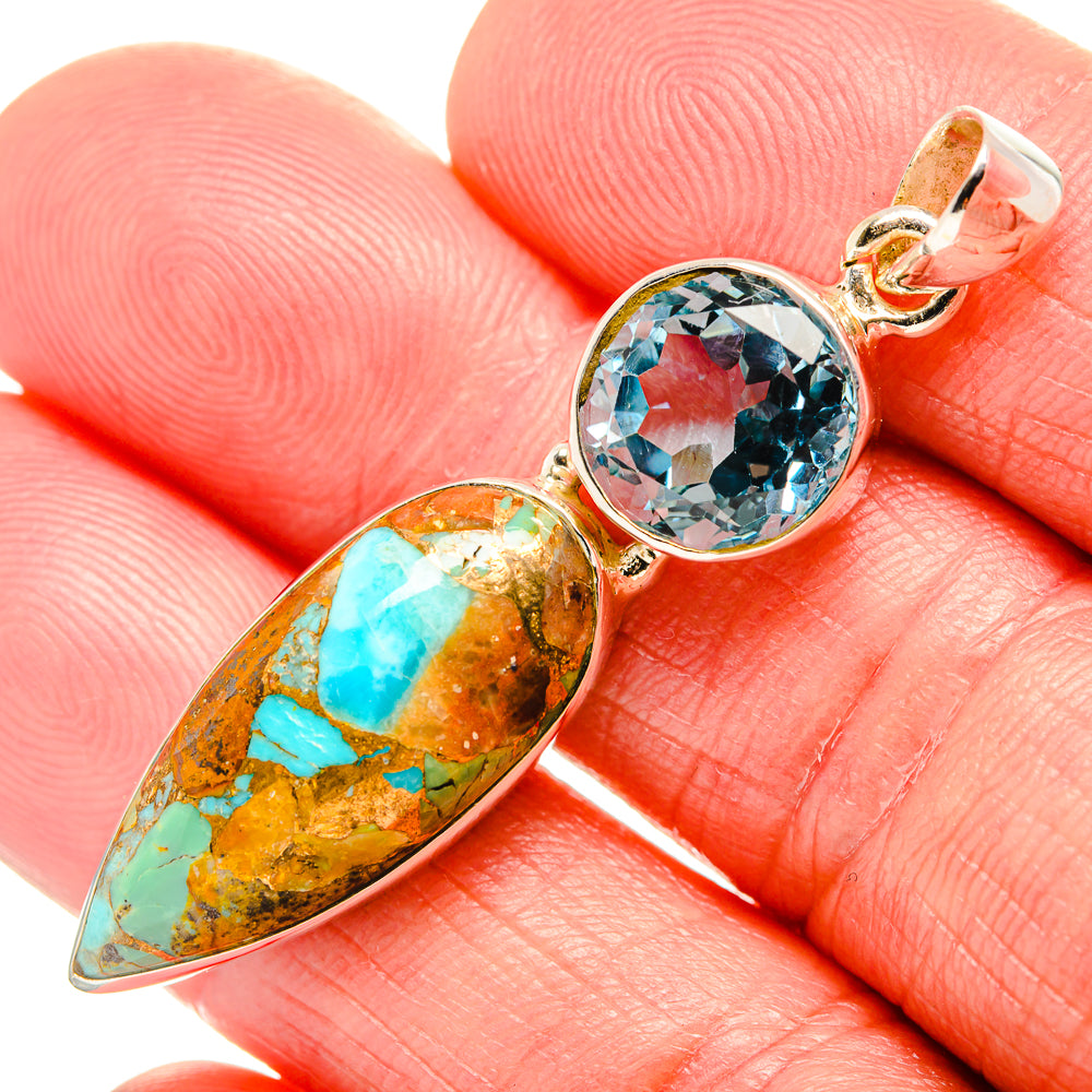 Blue Copper Composite Turquoise, Blue Topaz Pendant 2" (925 Sterling Silver) PD36873