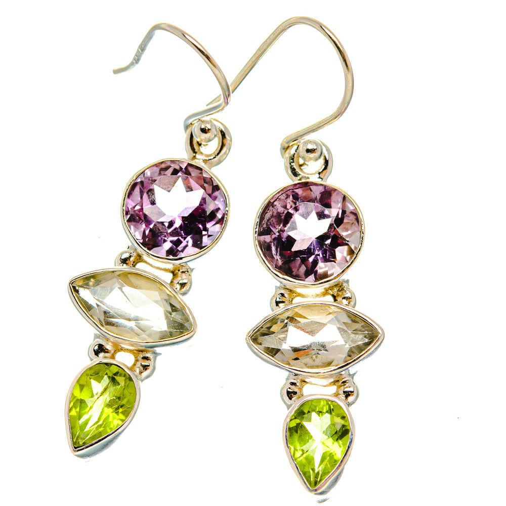 Ana Silver Co Green Amethyst, Amethyst, Peridot Earrings 1 1/2" (925 Sterling Silver)