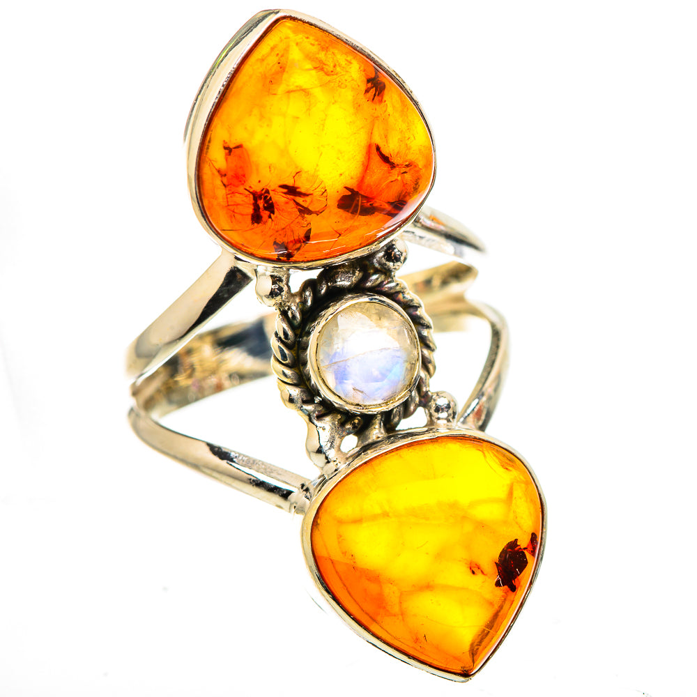 Baltic Amber, Rainbow Moonstone Ring Size 8 (925 Sterling Silver) RING134937