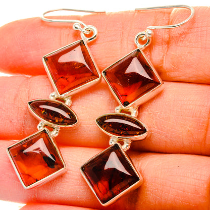 Square and oval amber drop earrings in 925 sterling silver