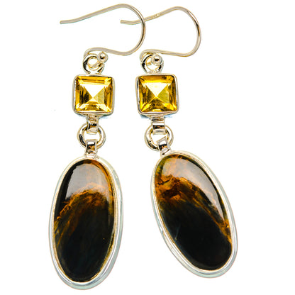 Ana Silver Co Pietersite, Citrine Earrings 2" (925 Sterling Silver)