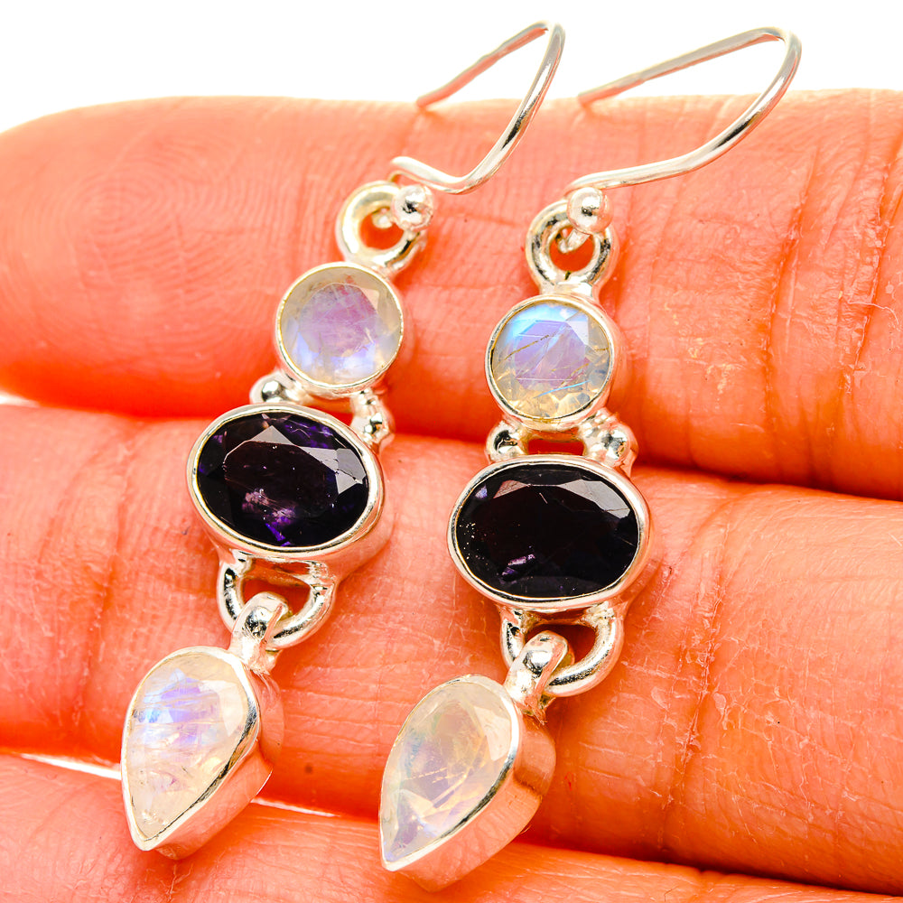 Ana Silver Co Faceted Tanzanite, Rainbow Moonstone Earrings 1 3/4" (925 Sterling Silver)