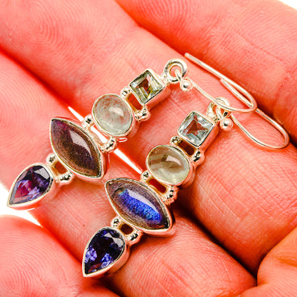 Labradorite, Tanzanite, Aquamarine, Blue Topaz Earrings 1 3/4" (925 Sterling Silver) EARR431904