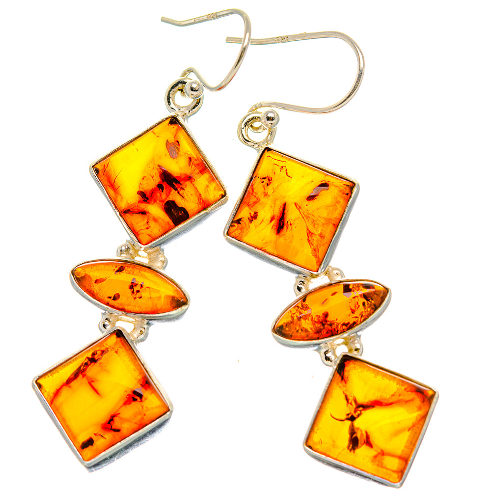 925 sterling silver amber earrings with four amber-style stones per earring in amber tones