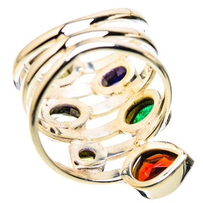 Large Garnet, White Quartz, Blue Topaz, Emerald, Tanzanite, Peridot Ring Size 8.75 (925 Sterling Silver) RING134725