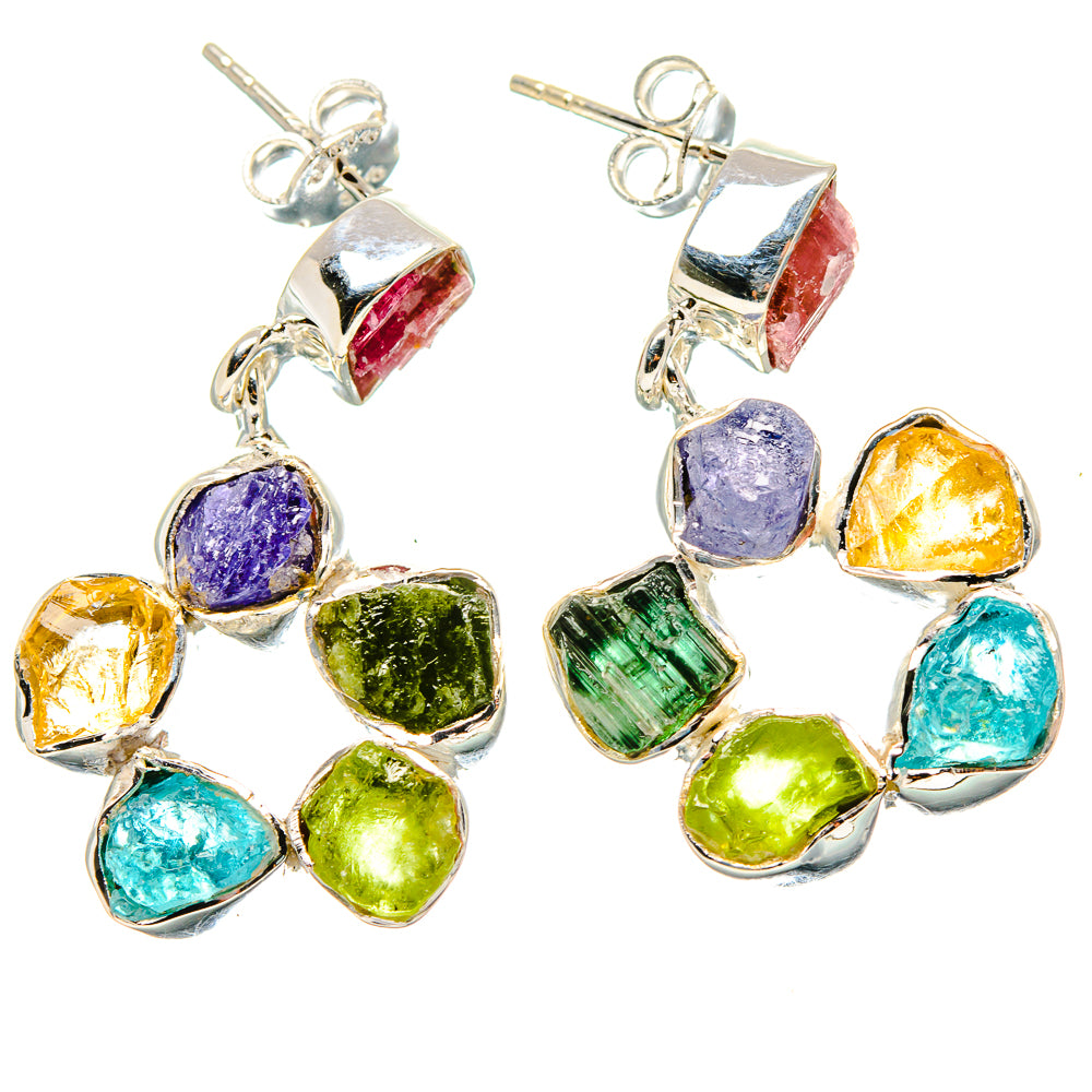925 sterling silver dangle earrings with rough multi-stone colors, secure hooks