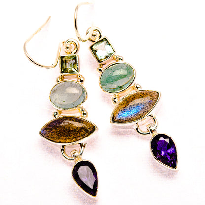 Labradorite, Amethyst, Aquamarine, Blue Topaz 925 Sterling Silver Earrings 1 7/8" (925 Sterling Silver) EARR431933