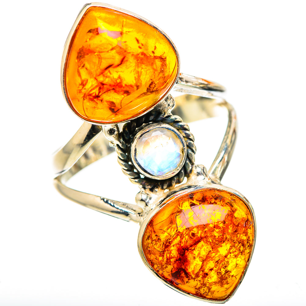 Large Baltic Amber, Rainbow Moonstone Ring Size 9.5 (925 Sterling Silver) RING135738