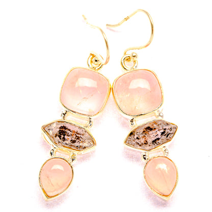 Rose Quartz 925 Sterling Silver Earrings 1 3/4" Ana Co E431811
