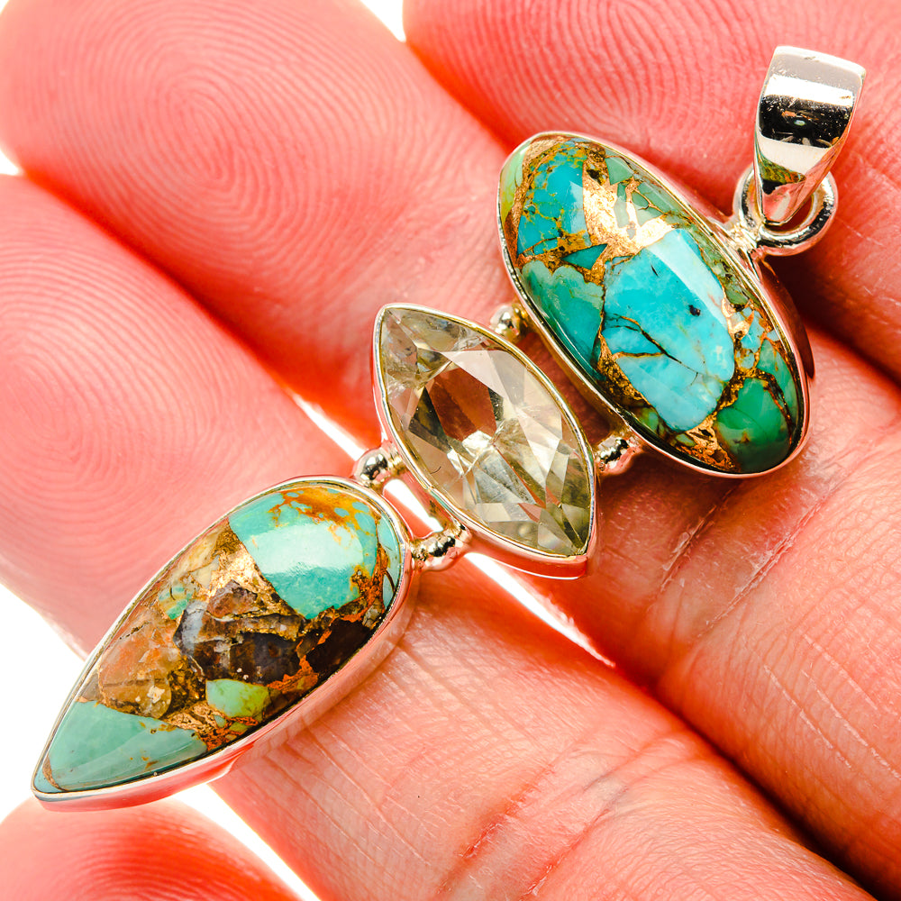 Blue Copper Composite Turquoise, White Quartz Pendant 2 1/8" (925 Sterling Silver) PD37297
