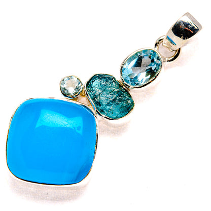 Smithsonite, Blue Topaz Pendant 2" (925 Sterling Silver) PD36780