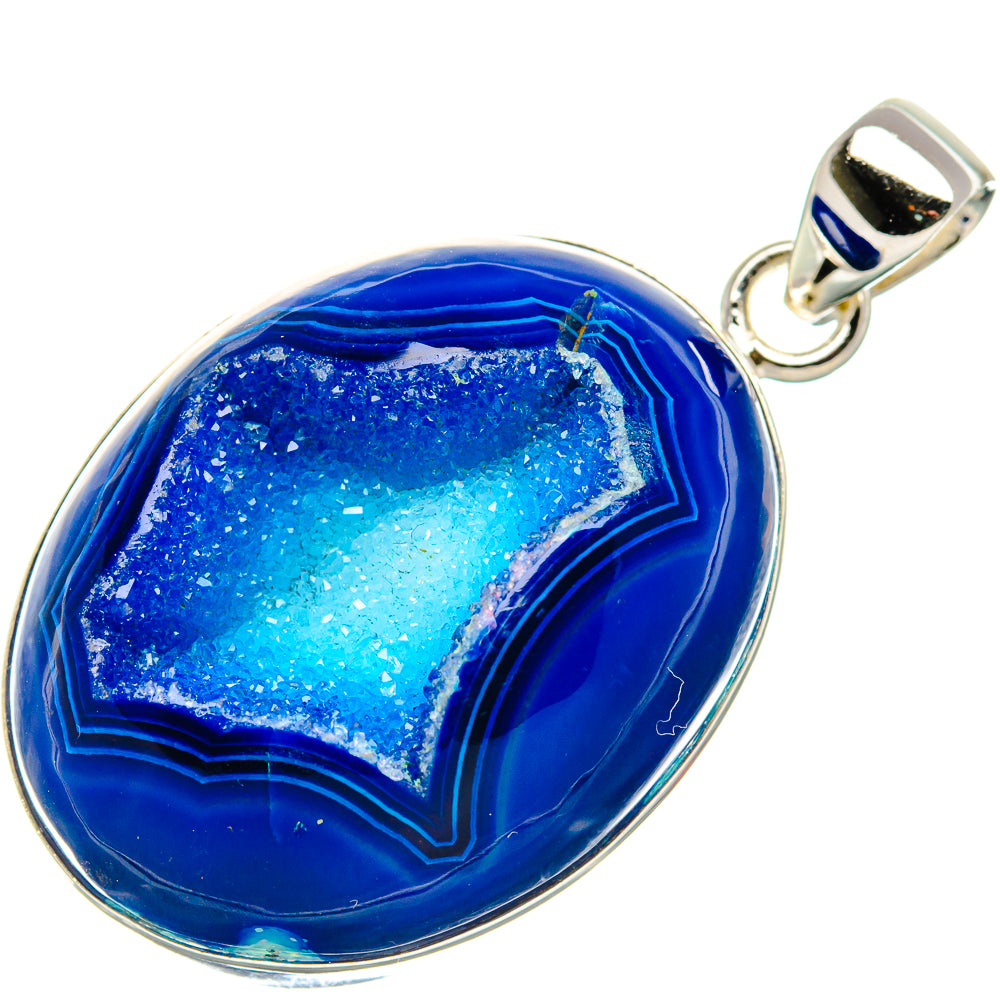 Blue Window Druzy Pendant 1 3/4" (925 Sterling Silver) PD37112