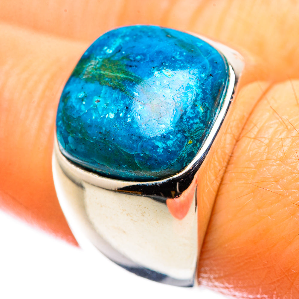 Sterling silver ring with oval blue chrysocolla gemstone bezel setting