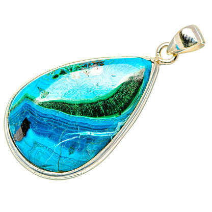 Malachite In Chrysocolla Pendant 1 3/4"  (925 Sterling Silver) PD36895