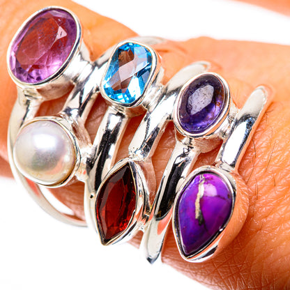 Large Purple Copper Composite Turquoise, Tanzanite, Amethyst, Garnet, Blue Topaz, Cultured Pearl Ring Size 8 (925 Sterling Silver) RING135752