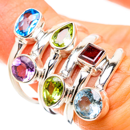 Garnet, Blue Topaz, Peridot, Amethyst Ring Size 6 (925 Sterling Silver) RING135516
