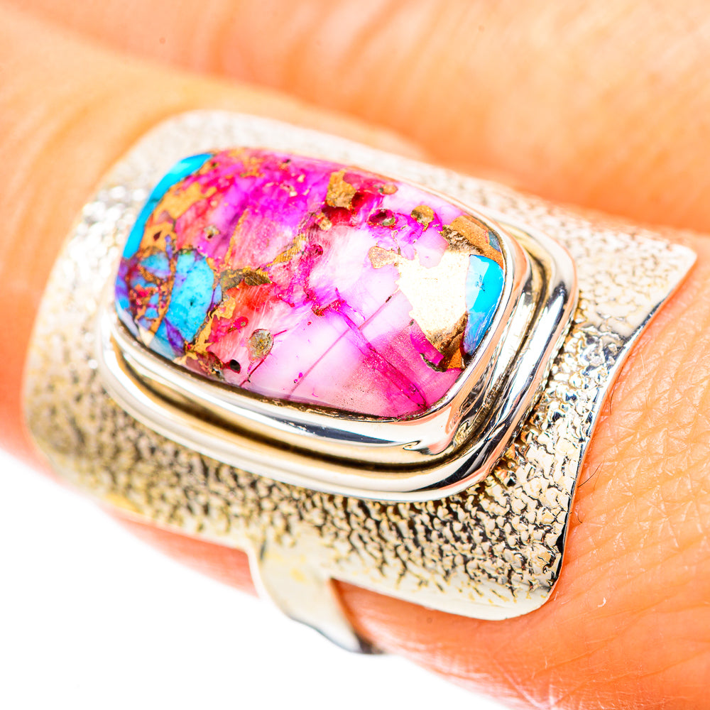 Kingman Pink Dahlia Turquoise Ring Size 8.25 (925 Sterling Silver) RING136696