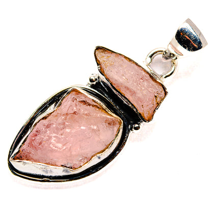 Rough Rose Quartz Pendant 1 1/2" (925 Sterling Silver) PD36753