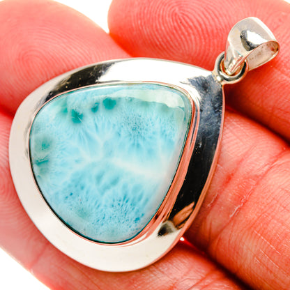 Larimar cabochon sterling silver pendant with teardrop blue stone and polished bail