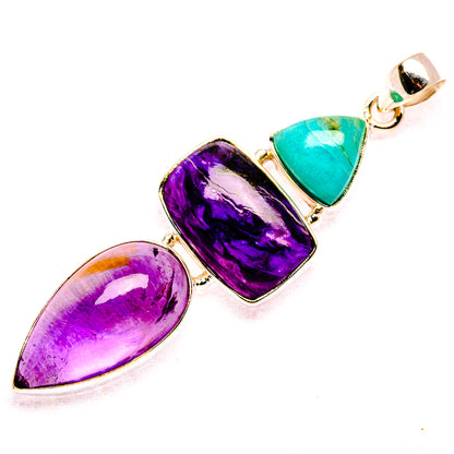 Charoite, Amethyst, Amazonite 925 Sterling Silver Pendant 2 1/2" (925 Sterling Silver) PD37662
