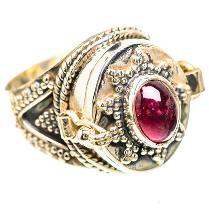 Poison Garnet sterling silver ring with raised bezel dark red stone and braided side details