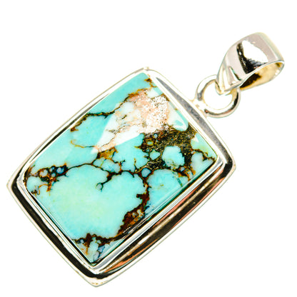 Rectangular turquoise pendant with mottled matrix stone in 925 sterling silver bail