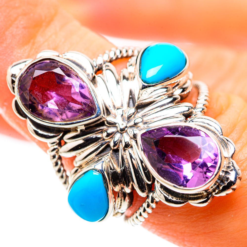 Large Faceted Amethyst, Sleeping Beauty Turquoise Ring Size 7 (925 Sterling Silver) RING136072