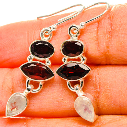 Sterling silver garnet and moonstone drop earrings with dangling pear charms