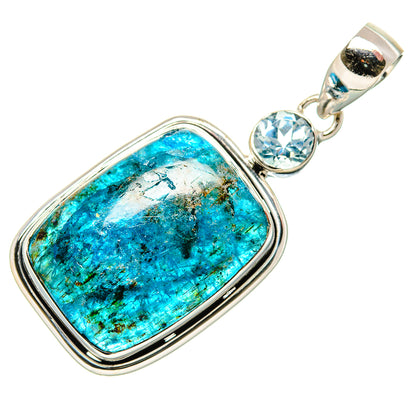 Sterling silver pendant with bezel-set oval turquoise-blue stone and round blue topaz