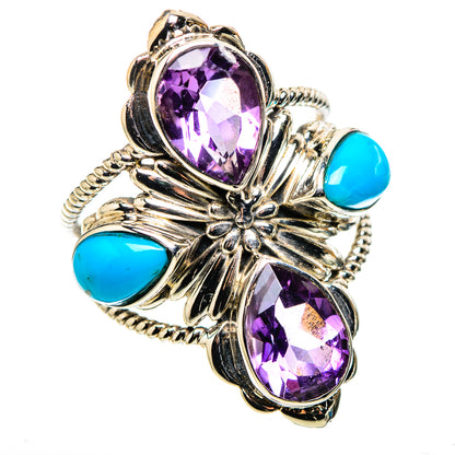 Large Faceted Amethyst, Sleeping Beauty Turquoise Ring Size 8.5 (925 Sterling Silver) RING136153