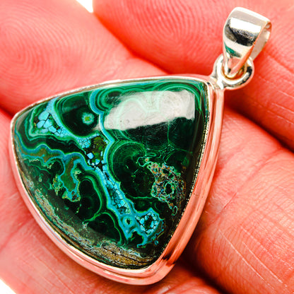 Malachite In Chrysocolla Pendant 1 1/2"  (925 Sterling Silver) PD37211