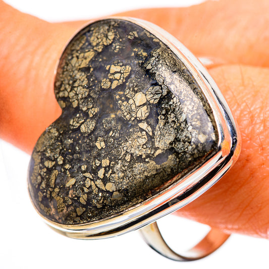 Large Pyrite In Black Onyx Ring Size 12.75 (925 Sterling Silver) RING135745